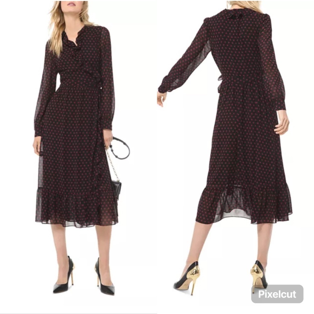 MICHAEL Michael Kors Polka Dot Georgette Wrap Dress Midi Women’s Size XS